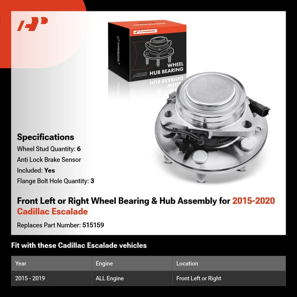 Front Left or Right Wheel Bearing & Hub Assembly for 2015-2020 Cadillac Escalade