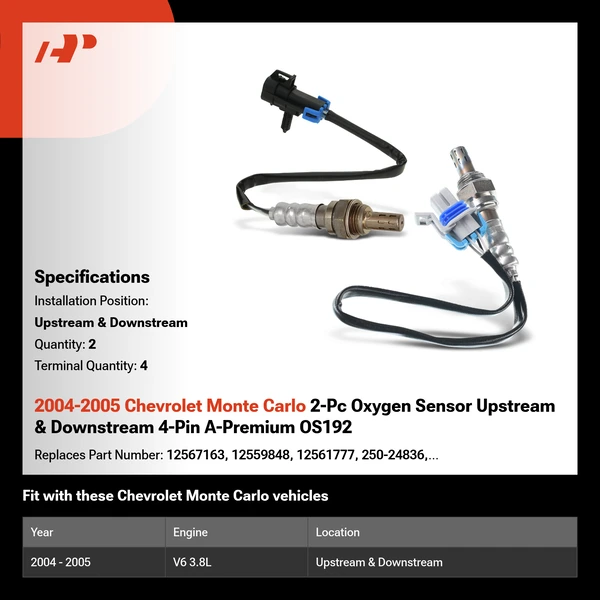 2004-2005 Chevrolet Monte Carlo 2-Pc Oxygen Sensor Upstream & Downstream 4-Pin A-Premium OS192