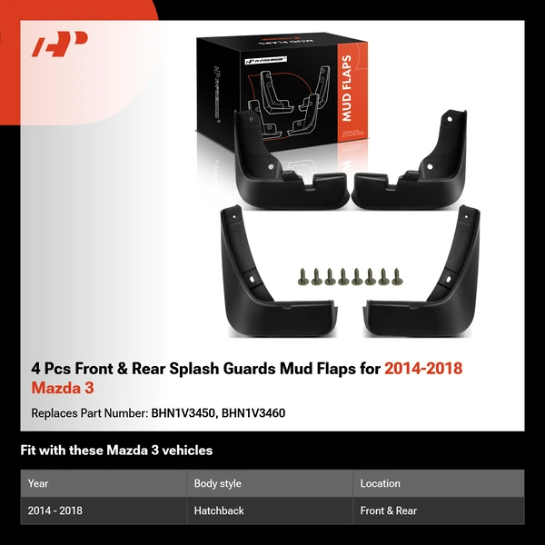 4 Pcs Front & Rear Splash Guards Mud Flaps for 2014-2018 Mazda 3