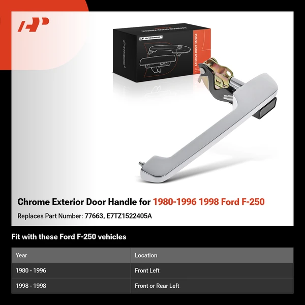 Chrome Exterior Door Handle for 1980-1996 1998 Ford F-250