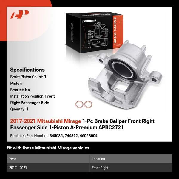 2017-2021 Mitsubishi Mirage 1-Pc Brake Caliper Front Right Passenger Side 1-Piston A-Premium APBC2721