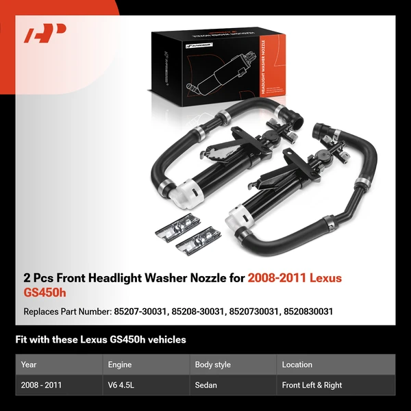 2 Pcs Front Headlight Washer Nozzle for 2008-2011 Lexus GS450h