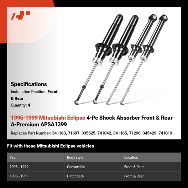 1995-1999 Mitsubishi Eclipse 4-Pc Shock Absorber Front & Rear A-Premium APSA1399