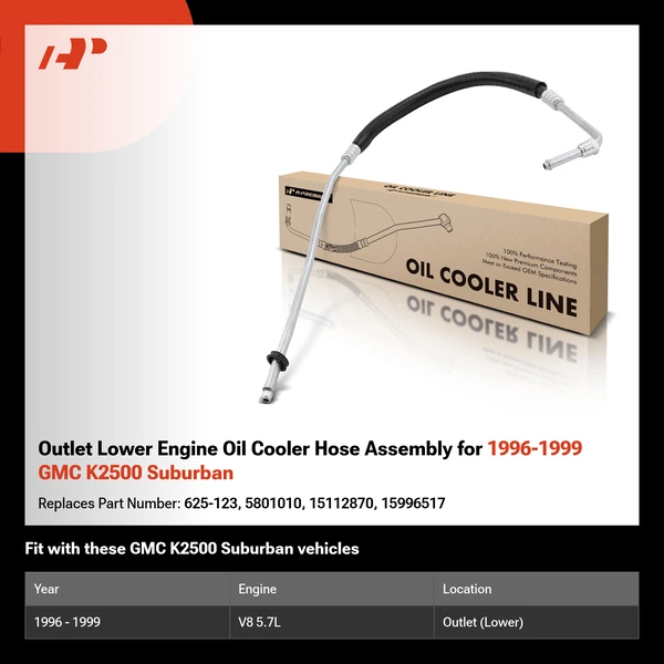 Outlet Lower Engine Oil Cooler Hose Assembly for 1996-1999 GMC K2500 Suburban