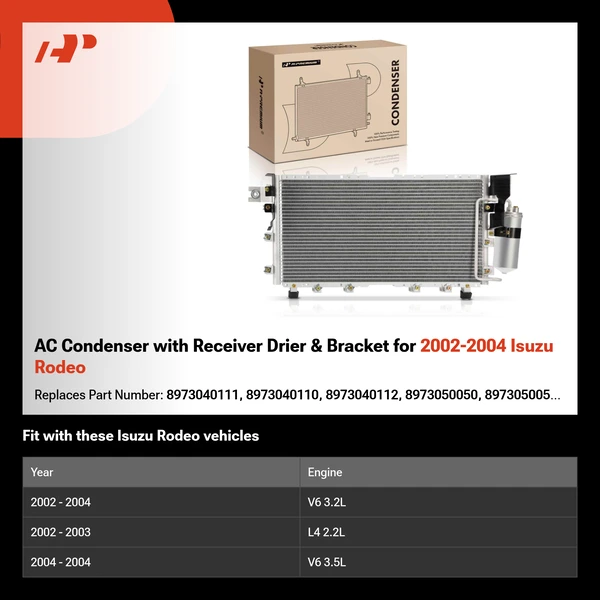 AC Condenser with Receiver Drier & Bracket for 2002-2004 Isuzu Rodeo
