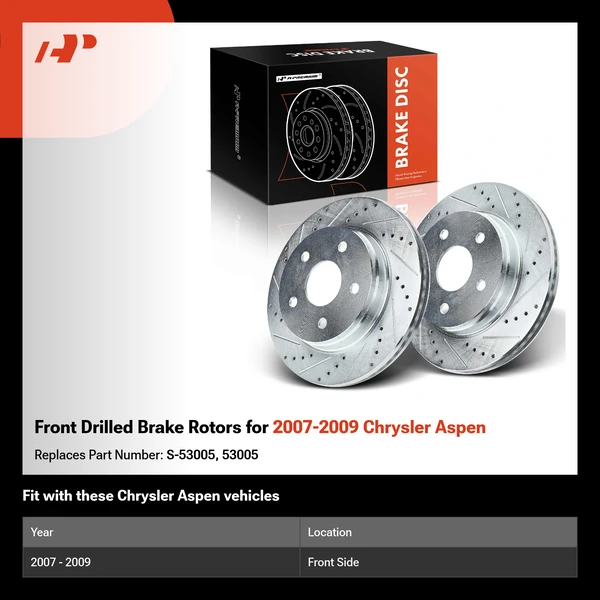 Front Drilled Brake Rotors for 2007-2009 Chrysler Aspen