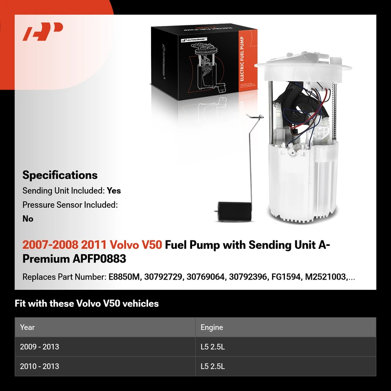 2007-2008 2011 Volvo V50 Fuel Pump with Sending Unit A-Premium APFP0883