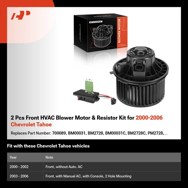 2 Pcs Front HVAC Blower Motor & Resistor Kit for 2000-2006 Chevrolet Tahoe