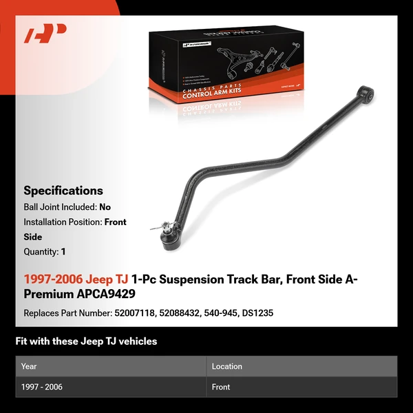 1997-2006 Jeep TJ 1-Pc Suspension Track Bar, Front Side A-Premium APCA9429