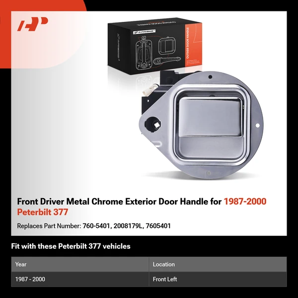 Front Driver Metal Chrome Exterior Door Handle for 1987-2000 Peterbilt 377