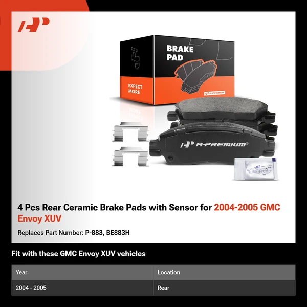 4 Pcs Rear Ceramic Brake Pads with Sensor for 2004-2005 GMC Envoy XUV