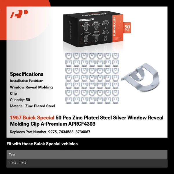 1967 Buick Special 50 Pcs Zinc Plated Steel Silver Window Reveal Molding Clip A-Premium APRCF4303