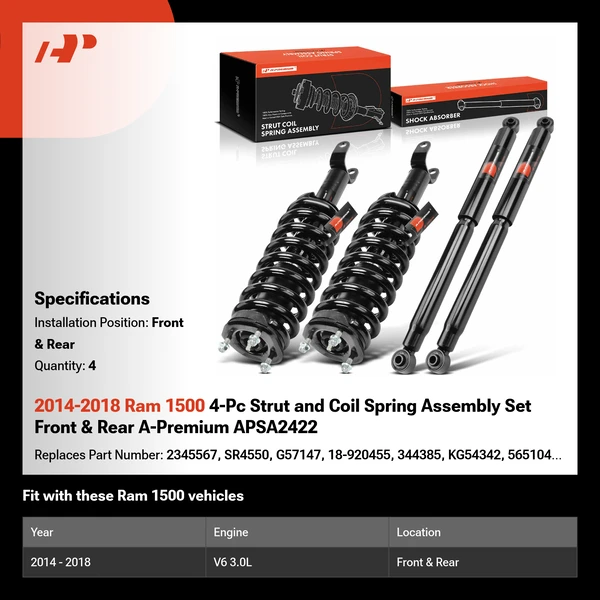 2014-2018 Ram 1500 4-Pc Strut and Coil Spring Assembly Set Front & Rear A-Premium APSA2422