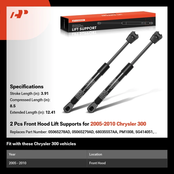 2 Pcs Front Hood Lift Supports for 2005-2010 Chrysler 300