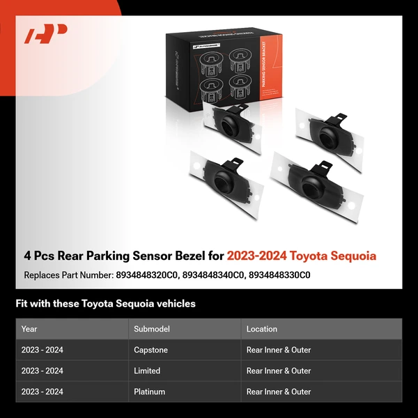 4 Pcs Rear Parking Sensor Bezel for 2023-2024 Toyota Sequoia