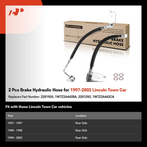 2 Pcs Brake Hydraulic Hose for 1997-2002 Lincoln Town Car