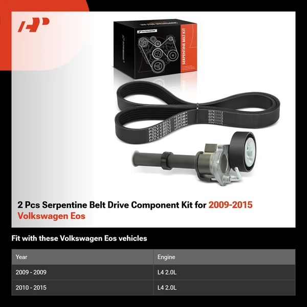 2 Pcs Serpentine Belt Drive Component Kit for 2009-2015 Volkswagen Eos