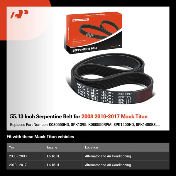 55.13 Inch Serpentine Belt for 2008 2010-2017 Mack Titan
