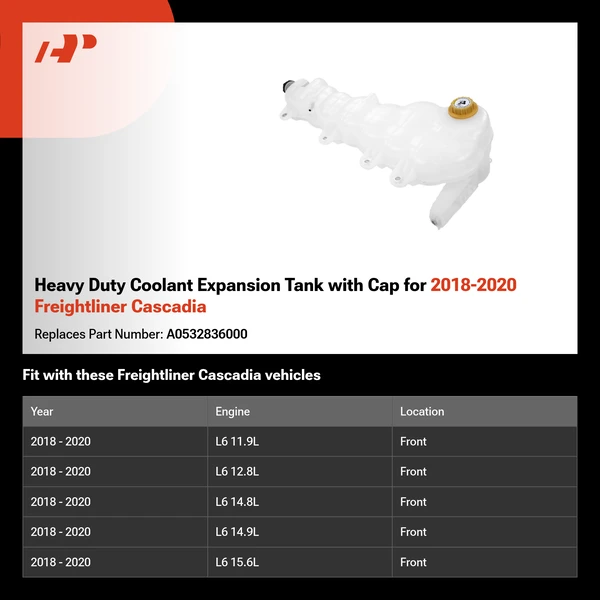 Heavy Duty Coolant Expansion Tank with Cap for 2018-2020 Freightliner Cascadia