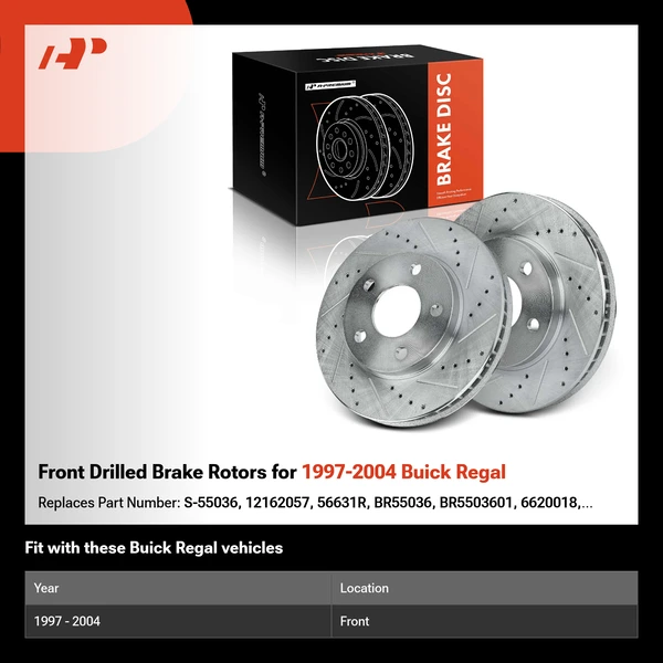 Front Drilled Brake Rotors for 1997-2004 Buick Regal
