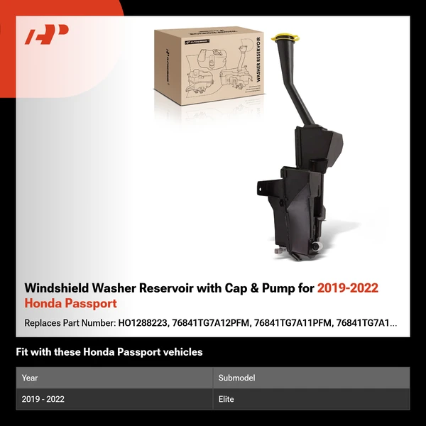 Windshield Washer Reservoir with Cap & Pump for 2019-2022 Honda Passport