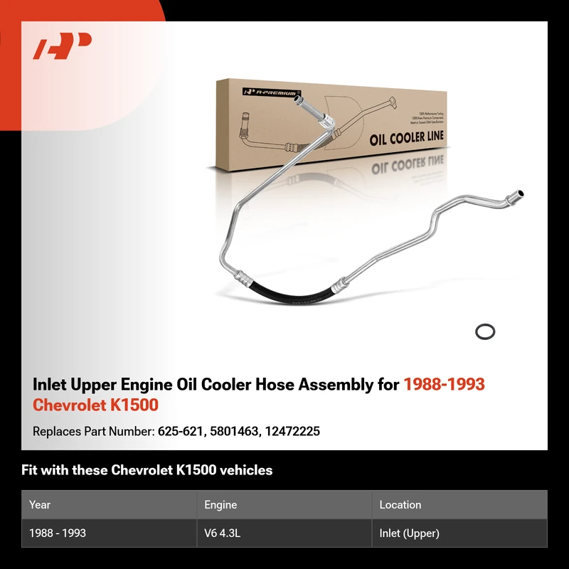 Inlet Upper Engine Oil Cooler Hose Assembly for 1988-1993 Chevrolet K1500