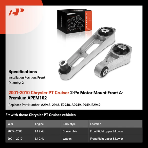 2001-2010 Chrysler PT Cruiser 2-Pc Motor Mount Front A-Premium APEM102