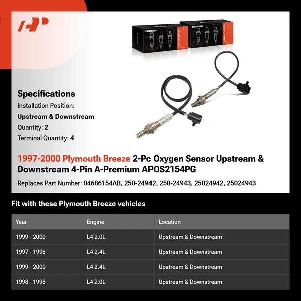 1997-2000 Plymouth Breeze 2-Pc Oxygen Sensor Upstream & Downstream 4-Pin A-Premium APOS2154PG