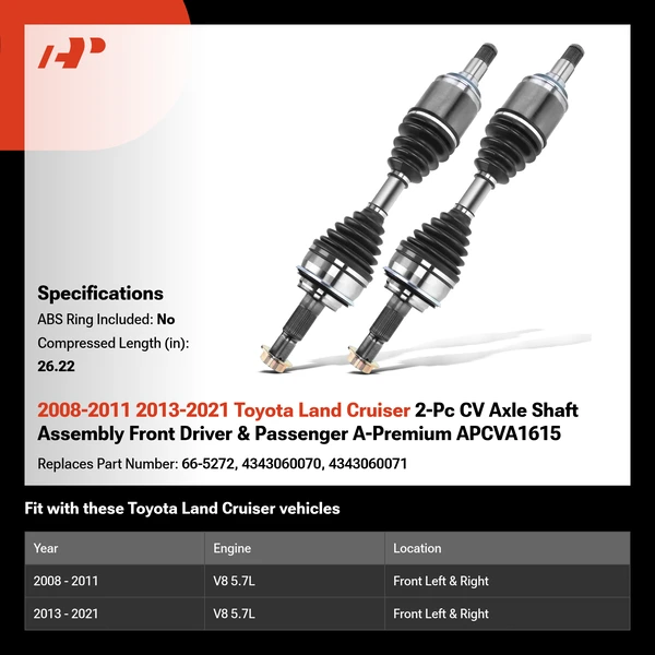 2008-2011 2013-2021 Toyota Land Cruiser 2-Pc CV Axle Shaft Assembly Front Driver & Passenger A-Premium APCVA1615