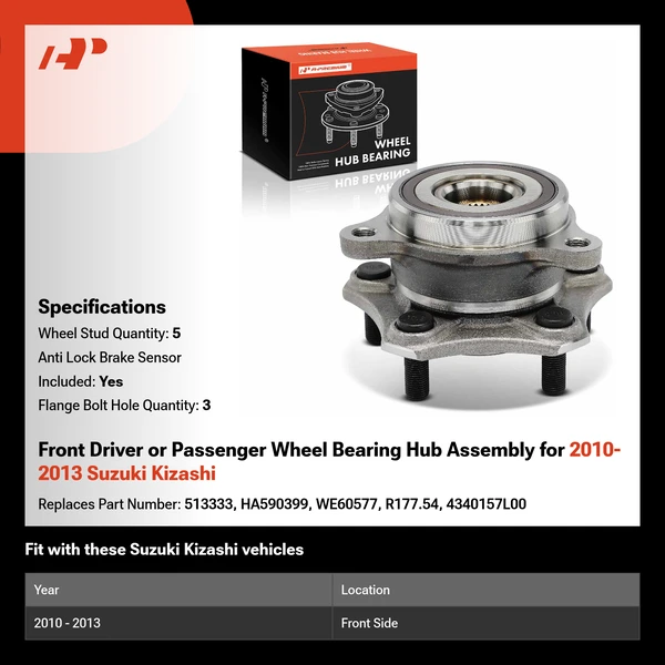 Front Driver or Passenger Wheel Bearing Hub Assembly for 2010-2013 Suzuki Kizashi