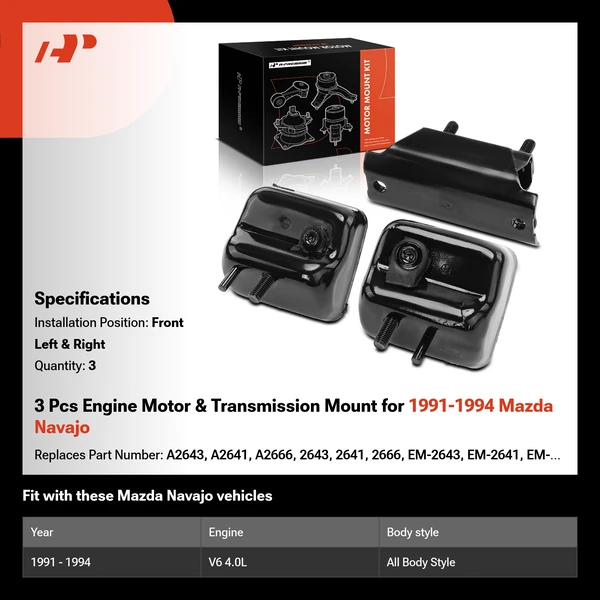 3 Pcs Engine Motor & Transmission Mount for 1991-1994 Mazda Navajo