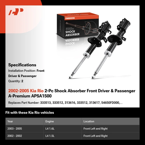 2002-2005 Kia Rio 2-Pc Shock Absorber Front Driver & Passenger A-Premium APSA1500