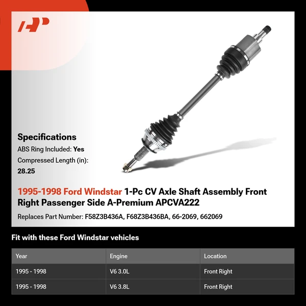 1995-1998 Ford Windstar 1-Pc CV Axle Shaft Assembly Front Right Passenger Side A-Premium APCVA222
