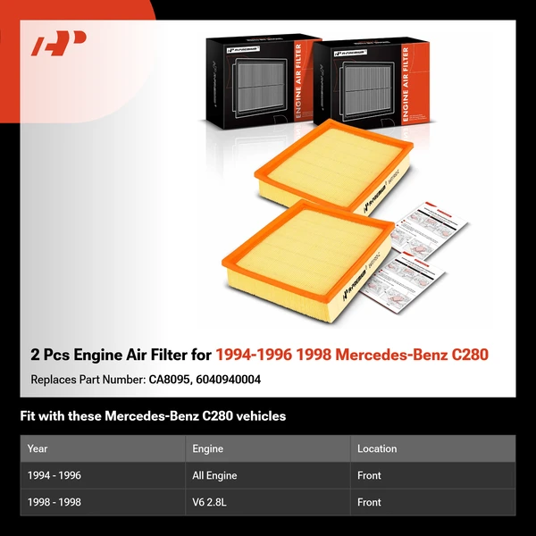 2 Pcs Engine Air Filter for 1994-1996 1998 Mercedes-Benz C280