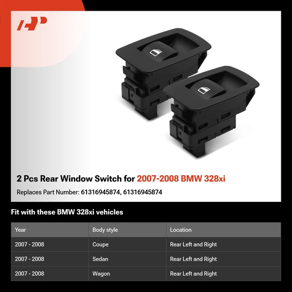 2 Pcs Rear Window Switch for 2007-2008 BMW 328xi