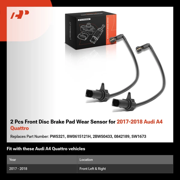 2 Pcs Front Disc Brake Pad Wear Sensor for 2017-2018 Audi A4 Quattro