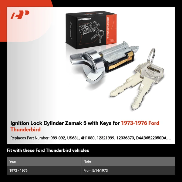 Ignition Lock Cylinder Zamak 5 with Keys for 1973-1976 Ford Thunderbird