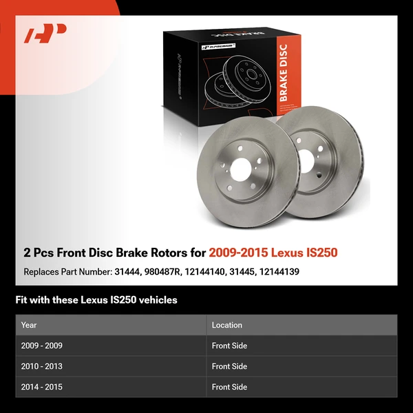 2 Pcs Front Disc Brake Rotors for 2009-2015 Lexus IS250
