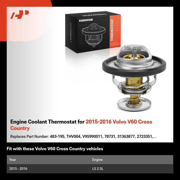 Engine Coolant Thermostat for 2015-2016 Volvo V60 Cross Country