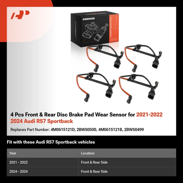 4 Pcs Front & Rear Disc Brake Pad Wear Sensor for 2021-2022 2024 Audi RS7 Sportback