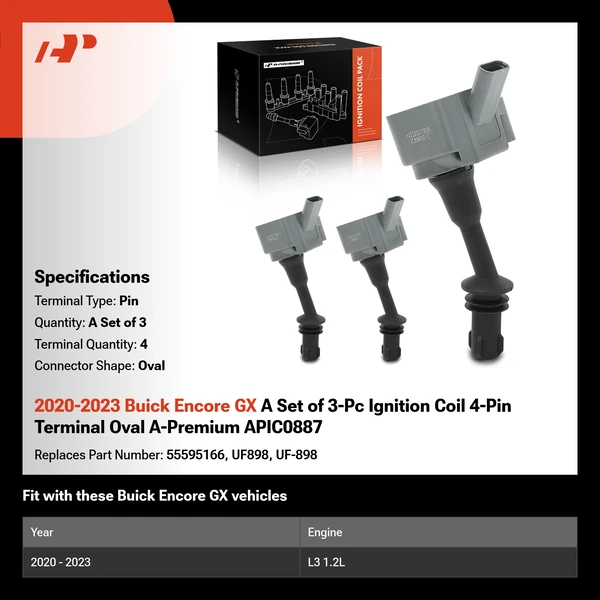 2020-2023 Buick Encore GX A Set of 3-Pc Ignition Coil 4-Pin Terminal Oval A-Premium APIC0887