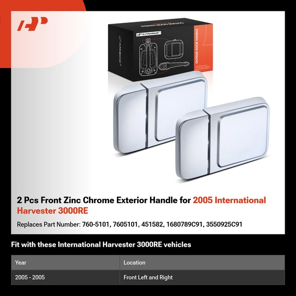 2 Pcs Front Zinc Chrome Exterior Handle for 2005 International Harvester 3000RE