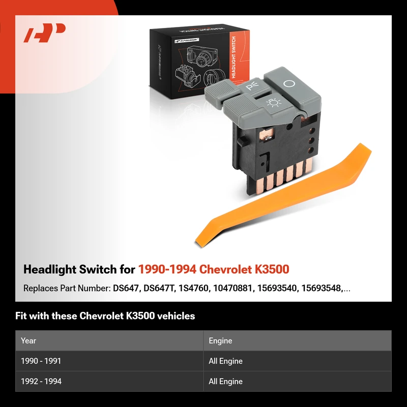 Headlight Switch for 1990-1994 Chevrolet K3500