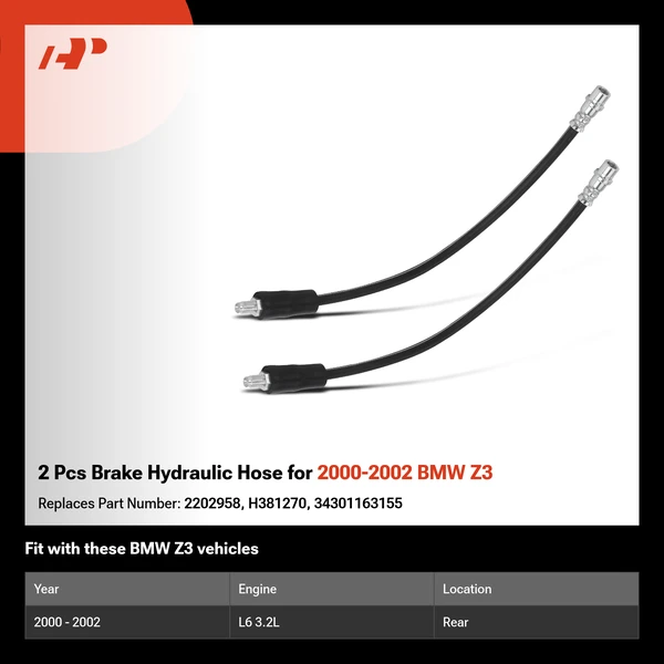 2 Pcs Brake Hydraulic Hose for 2000-2002 BMW Z3