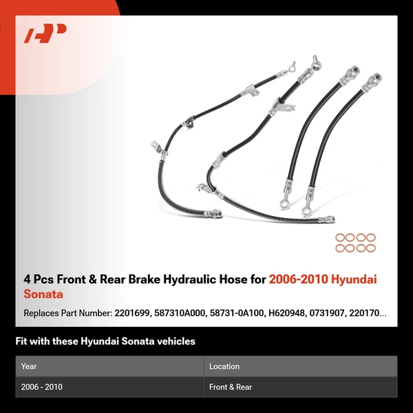 4 Pcs Front & Rear Brake Hydraulic Hose for 2006-2010 Hyundai Sonata