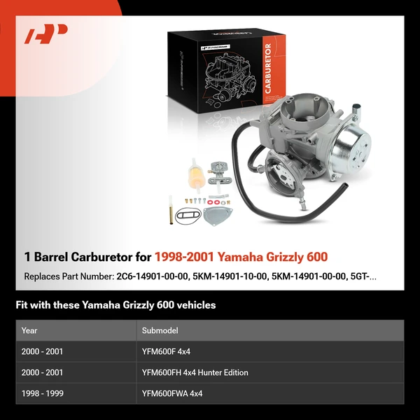 1 Barrel Carburetor for 1998-2001 Yamaha Grizzly 600