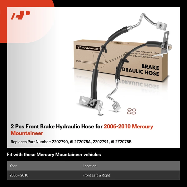 2 Pcs Front Brake Hydraulic Hose for 2006-2010 Mercury Mountaineer