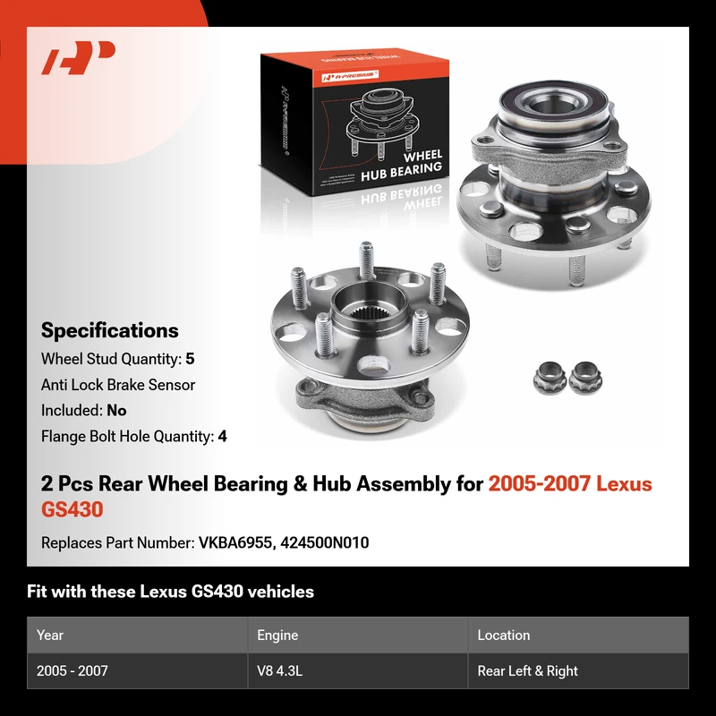 2 Pcs Rear Wheel Bearing & Hub Assembly for 2005-2007 Lexus GS430