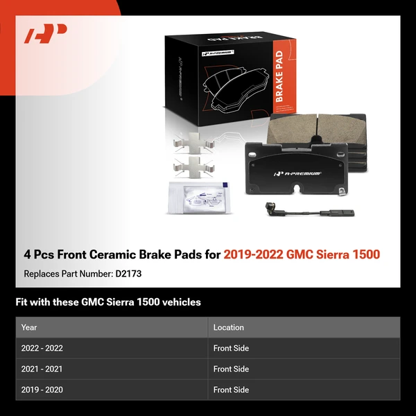 4 Pcs Front Ceramic Brake Pads for 2019-2022 GMC Sierra 1500
