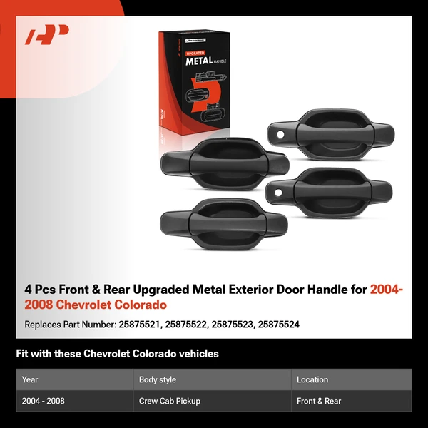 4 Pcs Front & Rear Upgraded Metal Exterior Door Handle for 2004-2008 Chevrolet Colorado